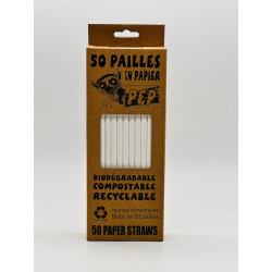 Paquet de 50 pailles papier blanches