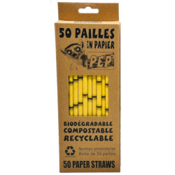 Paquet de 50 pailles papier coloris bambou jaunes