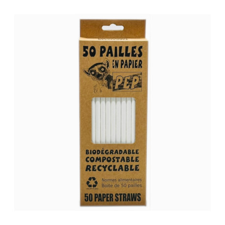 Paquet de 50 pailles papier blanches